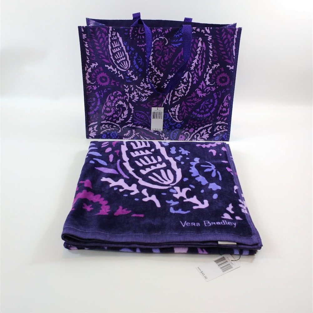 Vera Bradley Beach Towel & Tote Amethyst Paisley